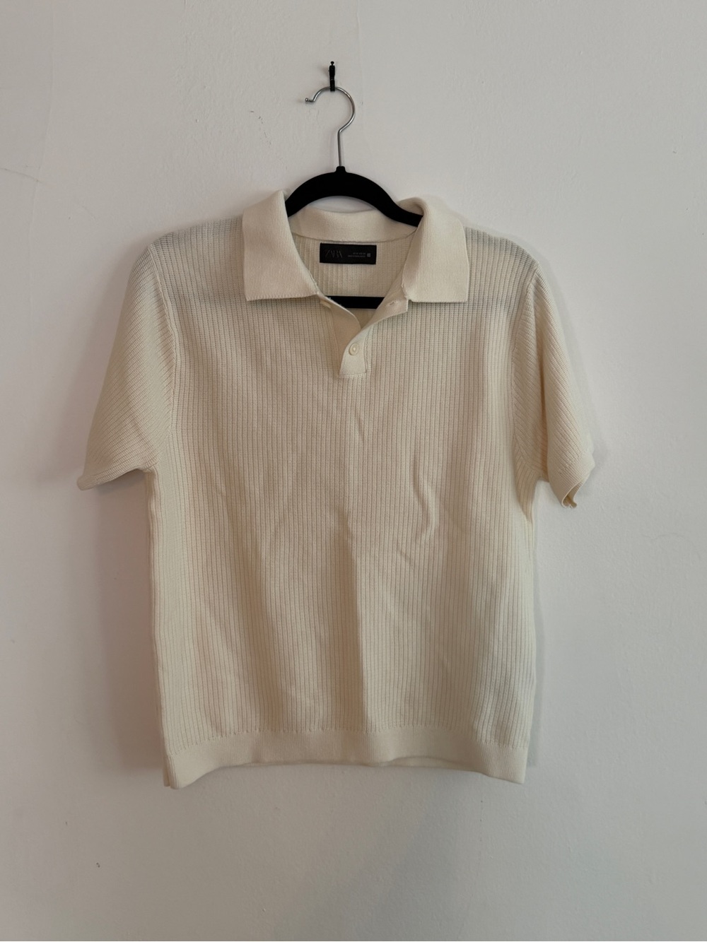 Boys Textured Ribbed Cream Knit Polo Shirt